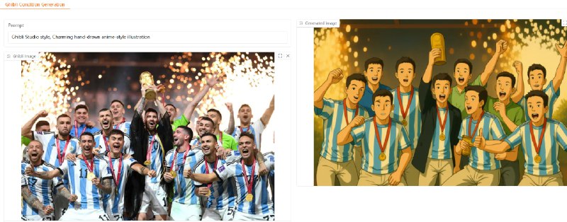 吉卜力风格开源生图模型出来了该模型仅在 100 个真实亚洲面孔与 GPT-4o 生成的吉卜力风格对应图像配对上进行训练，能够保留面部特征，同时应用标志性的动漫美学