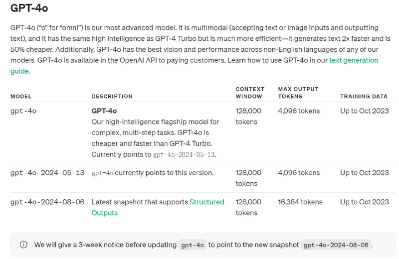 OpenAI 发布 gpt-4o-2024-08-06 输出token提升3倍 降价33%-50% 支持 JSON格式输出近日，OpenAI发布了最新的GPT-4o-2024-08-06模型，标志着公司战略重心的显著转移