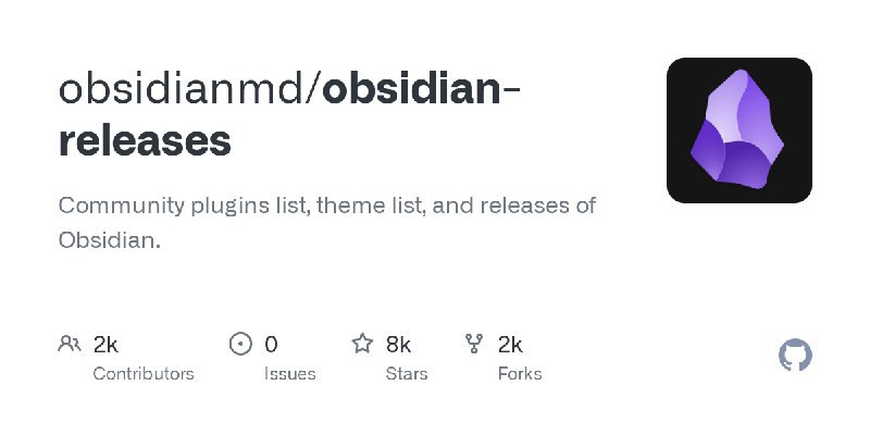 obsidianmd / obsidian-releasesCommunity plugins list, theme list, and releases of Obsidian Repo URL | 👀90 🍴2059 ⭐8482#D20240624 #D20240624_Unknown #UnknownGitHubGitHub - obsidianmd/obsidian-releases: Community plugins list, theme list, and releases of Obsidian.Community plugins list, theme list, and releases of Obsidian. - obsidianmd/obsidian-releasesvia Github Trending - Telegram Channel