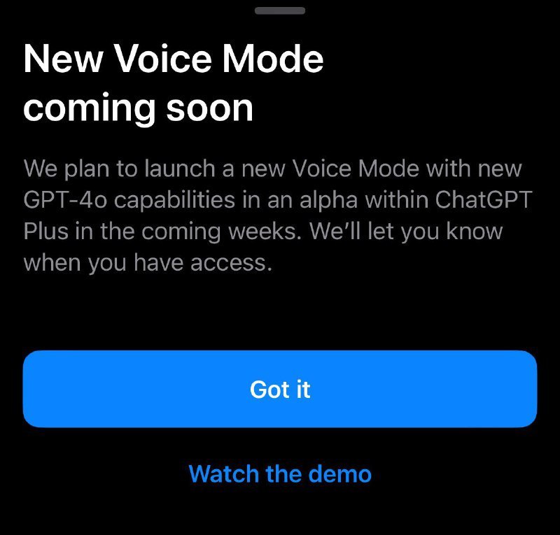#Update #ChatGPTChatGPT iOS App v1.2024.133 提示新版 Voice 即将来到（仅限订阅用户）