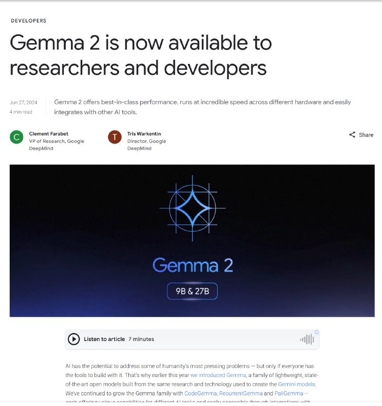 ↩️🖼 Gemma 2 现已在Google AI Studio中推出，因此您可以在无需硬件要求的情况下以 27B 的速度测试其全部性能