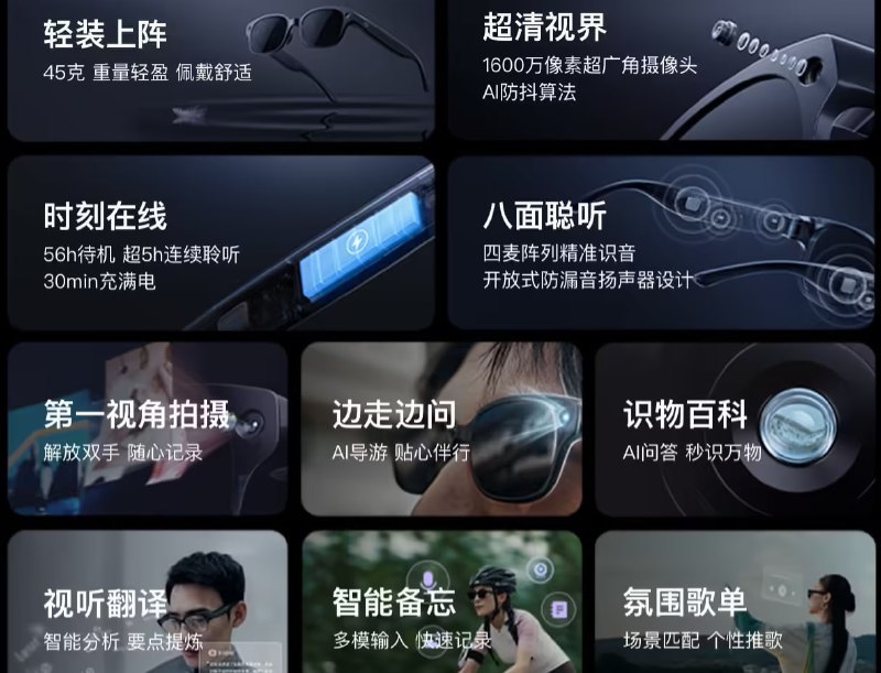 百度发布首款搭载中文大模型的小度AI眼镜，支持边走边问、第一视角拍摄在2024百度世界大会上，百度推出了小度AI眼镜，宣称为全球首款配备中文大模型的原生AI眼镜