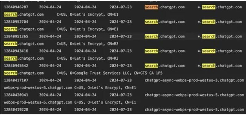 OpenAI下周将发布ChatGPT搜索引擎，挑战谷歌搜索！5月3日，前Mila研究员、麻省理工讲师Lior S爆料，根据OpenAI最新的SSL证书日志显示，已经创建了search.chatgpt.com子域名（目前无法访问），将会进军搜索引擎全面挑战该领域的全球霸主谷歌