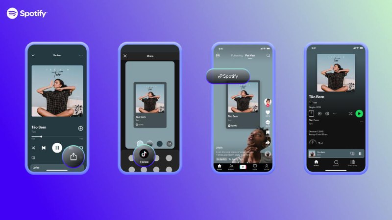 TikTok最新功能让音乐迷从Spotify和Apple Music“分享到TikTok”TikTok周四推出“分享到TikTok”新功能，使用户能够直接将Apple Music和Spotify中的歌曲、专辑和播放列表分享至TikTok，包括个人主页、故事或私信