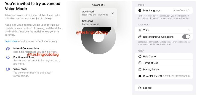 ChatGPT 开始邀请部分用户体验语音模式ChatGPT iOS 应用程序进行了另一次更新，其中包含一些新的 UI 组件，这些组件可能会向小部分被列入测试高级语音的用户展示