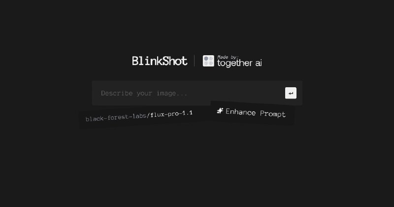 👉 名称：blinkshot🤖 类型：🕸网站👏 介绍：基于 Flux 通过 Together.ai 提供的图像模型和推理能力实现的一个开源的实时 AI 图像生成器体验后，效果一般，这是模型原因并不是项目本身原因，因为 100% 开源～via 老胡周刊资源分享频道 - Telegram Channel