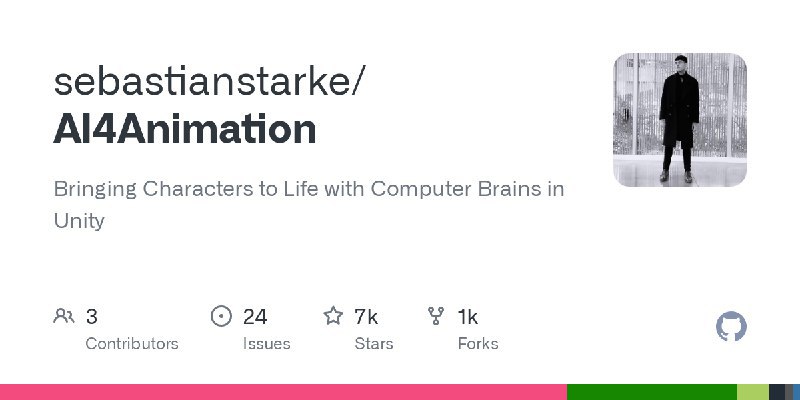 sebastianstarke / AI4AnimationBringing Characters to Life with Computer Brains in UnityRepo URL | 👀372 🍴1028 ⭐7427#D20240712 #D20240712_Cplusplus #CplusplusGitHubGitHub - sebastianstarke/AI4Animation: Bringing Characters to Life with Computer Brains in UnityBringing Characters to Life with Computer Brains in Unity - sebastianstarke/AI4Animationvia Github Trending - Telegram Channel
