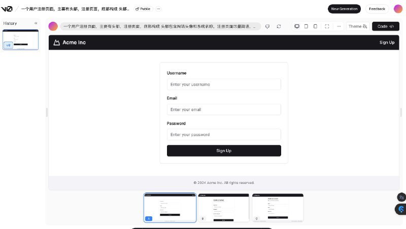 👉 名称：v0.dev🤖 类型：🕸网站👏 介绍：描述生成 UI，一个 AI 大模型驱动的 UI 设计网站，很不错：via 老胡周刊资源分享频道 - Telegram Channel