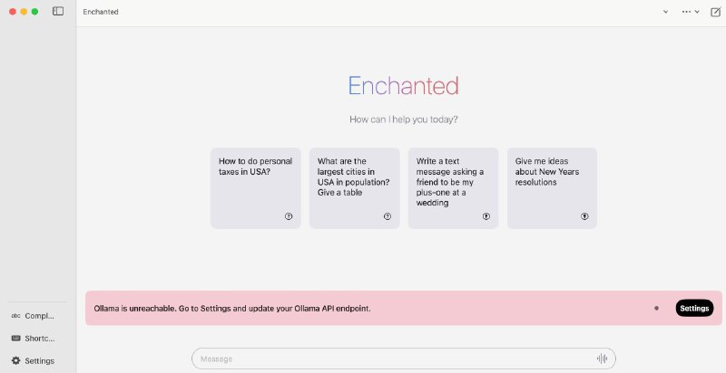 👉 名称：enchanted🤖 类型：🤖软件👏 介绍：一个开源的 macOS/iOS/visionOS 应用程序，专为与私人托管模型（如 Llama 2、Mistral、Vicuna、Starling 等）一起工作而设计