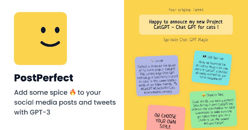 Show HN: 为您的推文提供完美的ChatGPT建议，就在Twitter内部Postperfect ChatGPT suggestions for your tweets, right inside Twitter (postperfect.xyz)22:37  ↑ 1 HN Pointsvia Buzzing (author: fayazara)