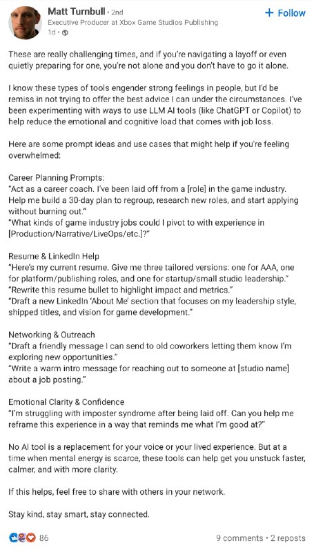 Xbox高管呼吁被解雇员工与Copilot沟通 寻求情感支持几天前，微软宣布全球裁员 9000 人，各工作室裁员，甚至关闭一整间游戏工作室 The Initiative，并影响了其工程、Xbox、销售和管理团队