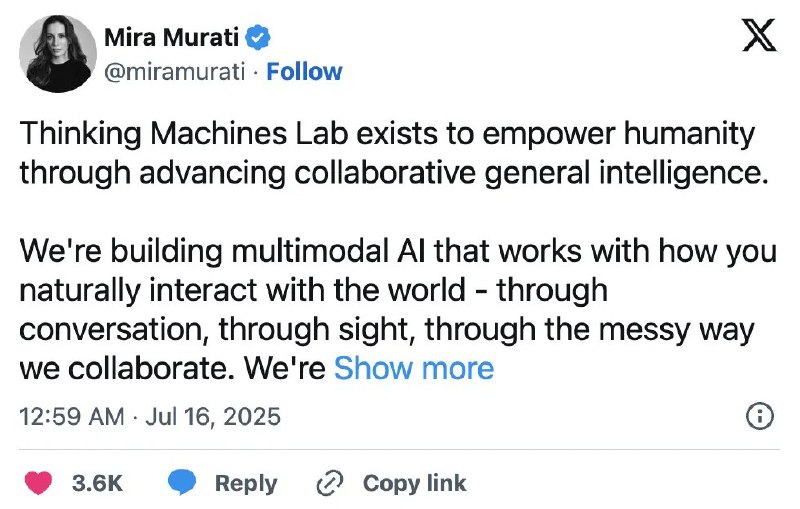 OpenAI前CTO公司获英伟达、AMD投资 估值达120亿美元据科技网站TechCrunch报道，AI创业公司Thinking Machines Lab发言人表示，该公司在周一正式完成了由安德森·霍洛维茨基金领投的20亿美元种子轮融资
