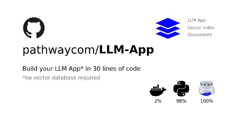 pathwaycom / llm-appLLM App templates for RAG, knowledge mining, and stream analytics  Ready to run with Docker,⚡in sync with your data sources Repo URL | 👀29 🍴181 ⭐3143#D20240609 #D20240609_Unknown #UnknownGitHubGitHub - pathwaycom/llm-app: LLM App templates for RAG, knowledge mining, and stream analytics. Ready to run with Docker,⚡in sync…LLM App templates for RAG, knowledge mining, and stream analytics. Ready to run with Docker,⚡in sync with your data sources. - pathwaycom/llm-appvia Github Trending - Telegram Channel