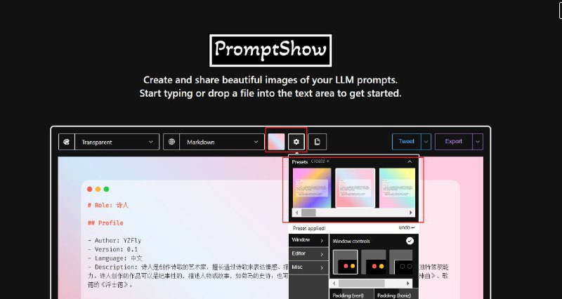 LangGPT 旗下 PromptShow (提示秀) 更新啦秀出你的提示词，​大量精美样式上线hh，欢迎使用~网站: 