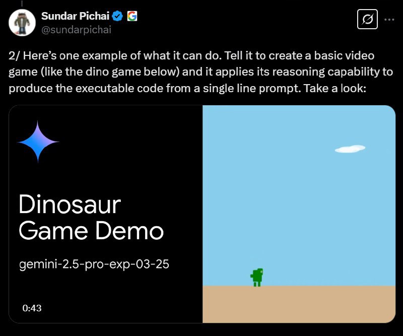 谷歌首席执行官桑达尔·皮查伊：Gemini 2.5 来了，这是我们迄今为止最智能的 AI 模型