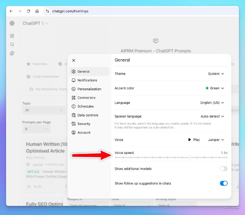 ChatGPT语音模式增添新功能 支持0.5到2.0倍可调语速OpenAI为其ChatGPT网页应用的语音模式推出新功能，加入“语音速度”调节与“自定义指令前缀”，同时配合此前升级的模型选择器，进一步提升用户体验