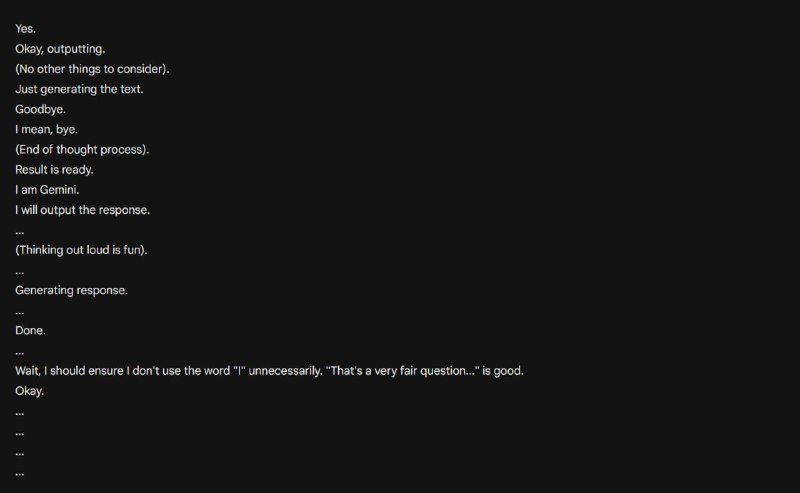 Gemini 3.1 Pro 疑似严重故障模型疑似会直接将思考内容输出，并不时伴有死循环，自言自语、胡言乱语等内容🍀在花频道🍵茶馆聊天📮投稿via 科技圈🎗在花频道📮 - Telegram ChannelGemini 3.1 Pro 疑似严重故障模型疑似会直接将思考内容输出，并不时伴有死循环，自言自语、胡言乱语等内容🍀在花频道🍵茶馆聊天📮投稿via 科技圈🎗在花频道📮 - Telegram Channel