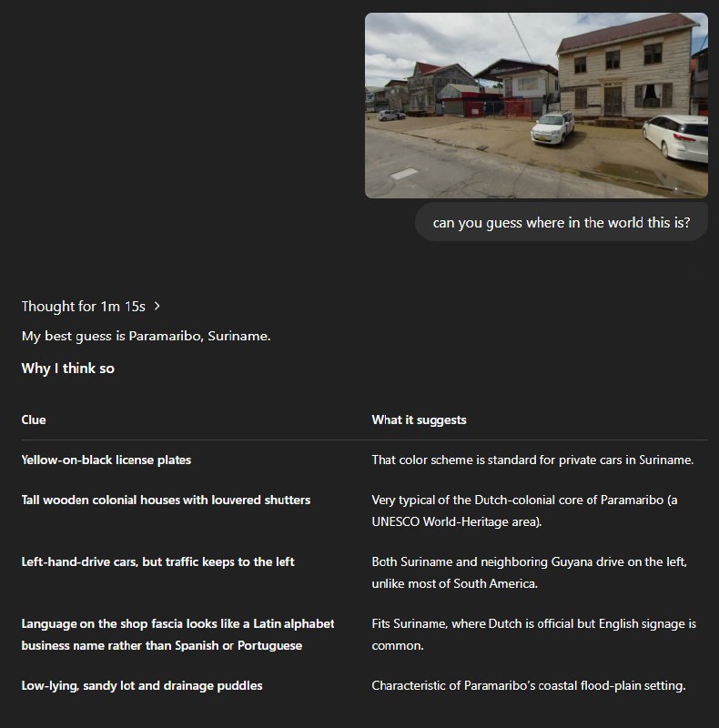 近期热门的ChatGPT玩法：通过照片进行“反向位置搜索”这些图像分析功能，加上模型的网络搜索能力，共同构成了强大的位置查找工具