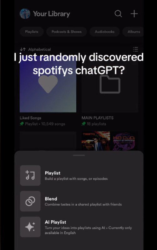 Spotify 正测试 AI 生成歌单功能TikTok 用户 robdad_发现 Spotify 正在测试一项基于 AI 的歌单生成功能，可以根据文本提示创建用户想要的歌单