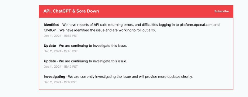 ↩️🖼 OpenAI 服务再次出现故障，API、ChatGPT以及Sora均受到影响 
