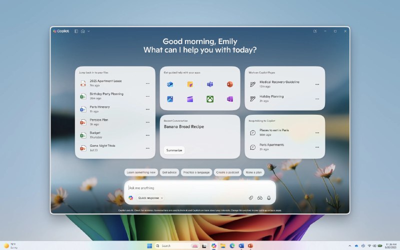 Windows上的Copilot应用引入新的主页和使用自然语言的文件搜索功能微软公司今日发布了 Copilot 应用的全新更新