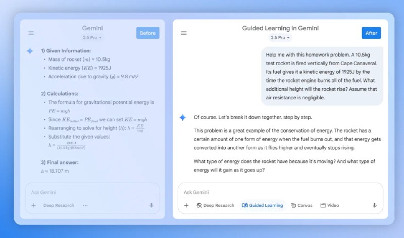 Google Gemini新增“引导式学习”工具 取代ChatGPT学习模式随着新学年的临近，Google周三宣布将在 Gemini 中推出一款名为“引导式学习”的新工具