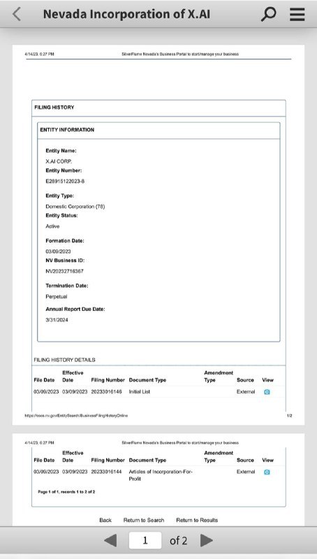 ↩️🖼 马斯克在内华达州成立了名为 X.AI 的公司 据 《华尔街日报》 最先报道，埃隆·马斯克创建了一家致力于人工智能的新公司，名为X.AI