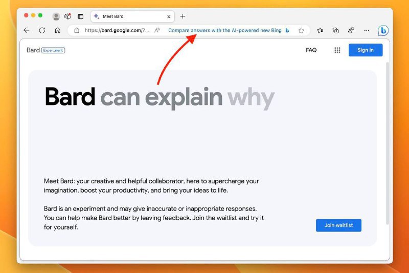 Edge 中的New Bing 闯入 Bard的聊天界面据 The Verge 报道，当你在Edge浏览器中使用谷歌的 Bard AI时，微软会为Bing AI聊天机器人打广告