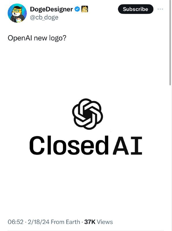 ↩️🖼 Sam Altman: 我们想向你展示Sora可以做什么，请回复您想看的视频的标题，我们将开始制作！ Doge: 一个把非盈利开源公司变成盈利闭源公司的家伙