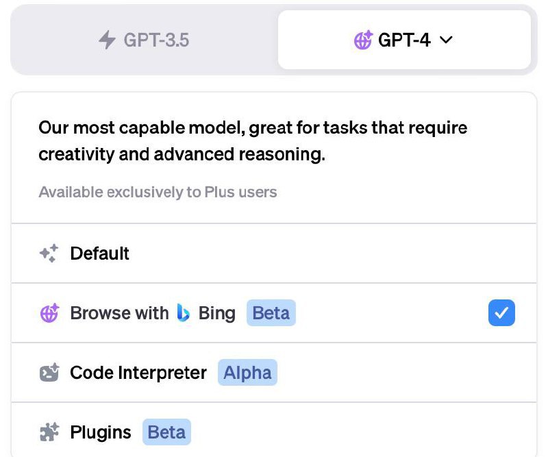 #Update #ChatGPT #Web #AppChatGPT 刚刚更新了：插件- 部分用户现在可以使用 Browsing with Bing 插件了新功能- 会话分享功能 现在进入 beta 阶段，部分用户已经可以使用iOS App- 现在可以关闭/清除会话记录- 现在可以指定语音识别的语言- 更多国家或地区可用：阿尔巴尼亚、克罗地亚、法国、德国、爱尔兰、牙买加、韩国、新西兰、尼加拉瓜、尼日利亚、英国via AI Copilot - Telegram Channel