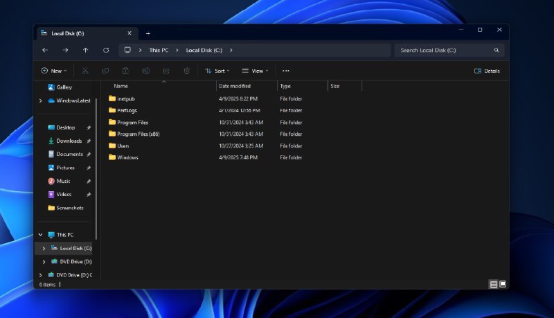 Windows 11 KB5055523 问题导致IIS的“inetpub”文件夹意外出现文件夹位置：C:inetpub 位于 C 盘的根目录