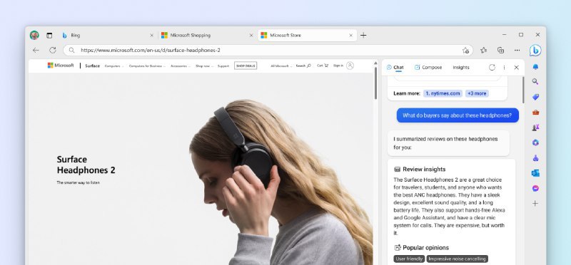 #Update #Bing微软刚刚发布了在 Bing 和 Edge 平台的 AI 辅助购物工具 Microsoft Shopping，提供下列功能：- 制定购物清单- 比较价格和优惠- 总结评论详细内容可以查看官方博客：