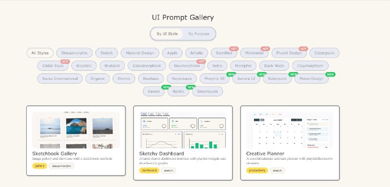 👉 名称：uiprompt.art🤖 类型：🕸网站👏 介绍：UI Prompt Explorer 网站提供了一个专注于手绘风格界面设计的展示平台，包括画册、仪表板、日程规划、作品集、电子商务和博客等多种设计模板：via 老胡周刊资源分享频道 - Telegram Channel
