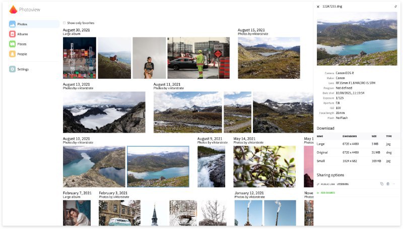 🆔 项目名称：Photoview⭐️ 项目功能：照片图库管理📁 项目简介：一个开源的照片图库管理软件，提供一种快速便捷的方式来浏览和管理个人服务器上的照片和视频