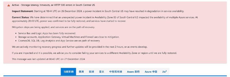 ↩️🖼 本轮OpenAI故障或由微软Azure电力故障引起 此次服务中断原因，OpenAI 并未说明，只表示「此问题是由上游提供商引起」