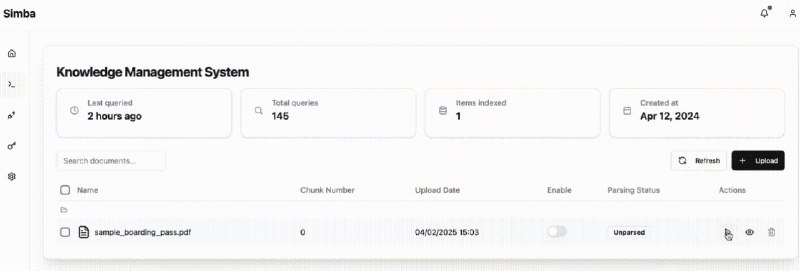 👉 名称：simba🤖 类型：🎯项目👏 介绍：Simba 的目标是简化知识管理，使开发者能够专注于构建核心人工智能功能，该系统具有现代化的用户界面和模块化架构，允许开发者轻松地插入不同的向量存储、嵌入模型、分块器和解析器：via 老胡周刊资源分享频道 - Telegram Channel