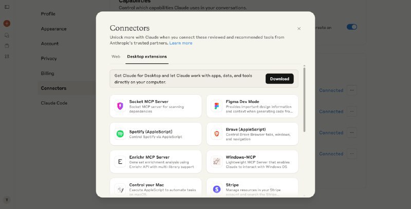 Anthropic Claude添加更多第三方工具接入支持Claude Web添加了更多内置的第三方工具连接器, 除了Google三件套和Github工具, 现在添加了如Notion, Cloudflare Developer Platform等工具支持Claude Desktop中添加了更多的内置工具, 如用于操作Windows的MCP工具🍀频道🍵茶馆📮投稿via 科技圈🎗在花频道📮 - Telegram ChannelAnthropic Claude添加更多第三方工具接入支持Claude Web添加了更多内置的第三方工具连接器, 除了Google三件套和Github工具, 现在添加了如Notion, Cloudflare Developer Platform等工具支持Claude Desktop中添加了更多的内置工具, 如用于操作Windows的MCP工具🍀频道🍵茶馆📮投稿via 科技圈🎗在花频道📮 - Telegram Channel