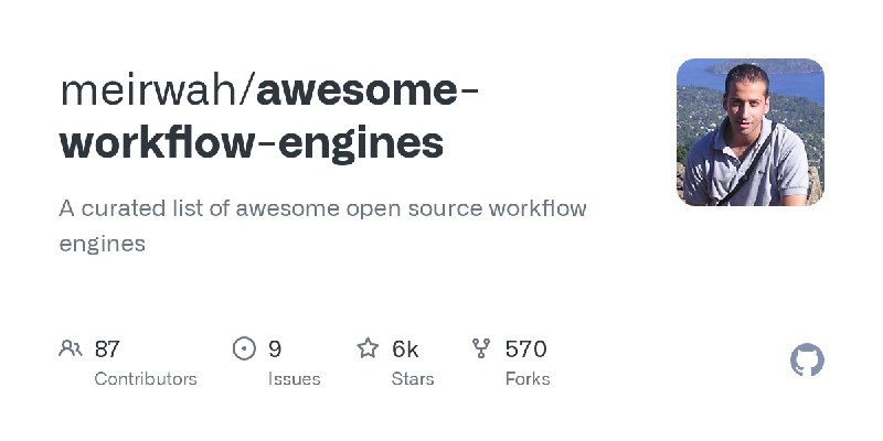 meirwah / awesome-workflow-enginesA curated list of awesome open source workflow enginesRepo URL | 👀220 🍴573 ⭐5750#D20240606 #D20240606_Unknown #UnknownGitHubGitHub - meirwah/awesome-workflow-engines: A curated list of awesome open source workflow enginesA curated list of awesome open source workflow engines - meirwah/awesome-workflow-enginesvia Github Trending - Telegram Channel