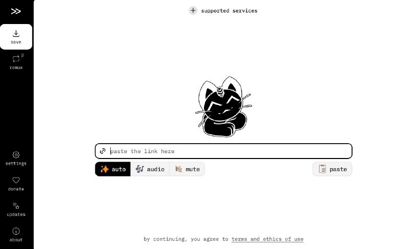 👉 名称：cobalt🤖 类型：🕸网站👏 介绍：一个专注于隐私保护和用户自由的开源在线工具，它允许用户从各种网站上保存视频、音频、图片或 GIF，同时提供匿名请求和加密隧道技术，确保用户的隐私安全