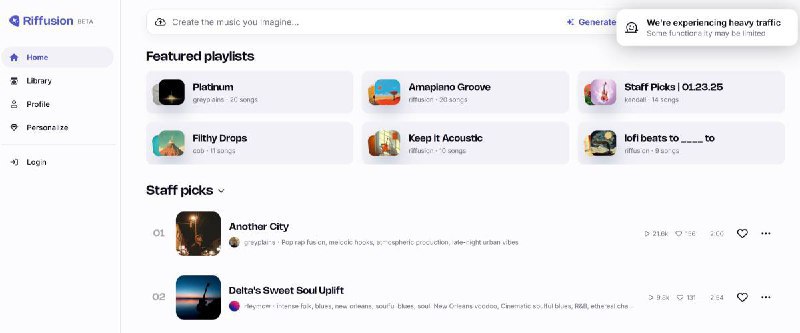 🎼 名称：Riffusion FUZZ 音乐生成模型🎵 功能：使用扩散技术生成完整的三分钟以上歌曲💡 简介：FUZZ 是 Riffusion 推出的最新音乐生成模型，利用扩散模型生成音乐谱图，并转换为音轨可供下载