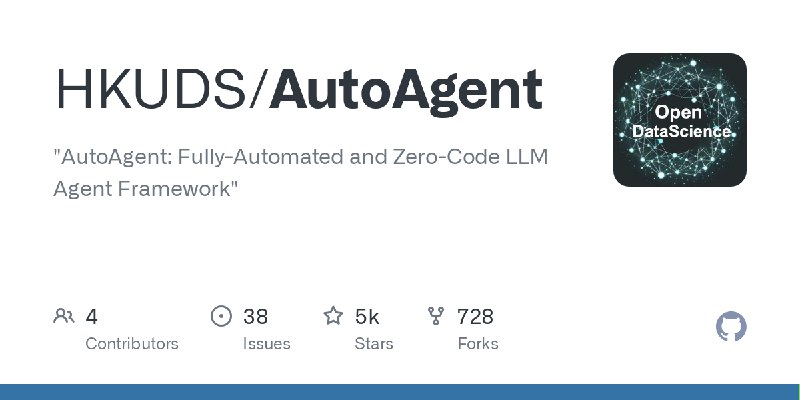 HKUDS/AutoAgentAutoAgent：全自动零代码大型语言模型代理框架语言：Python星标数：5183分支数：728项目链接：AutoAgent GitHub----------------------