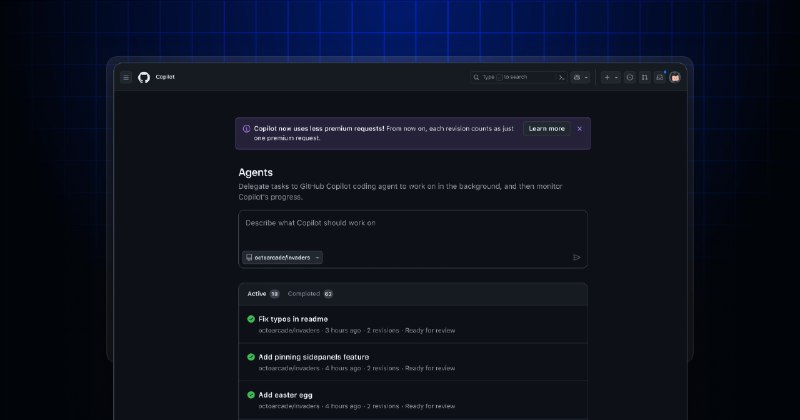 GitHub Copilot 编程代理调整计费模式GitHub 今日宣布，自 7 月 10 日 19:00 UTC 起，Copilot 编程代理将改为每个会话仅消耗一次高级请求，无论任务复杂程度或修改文件数量