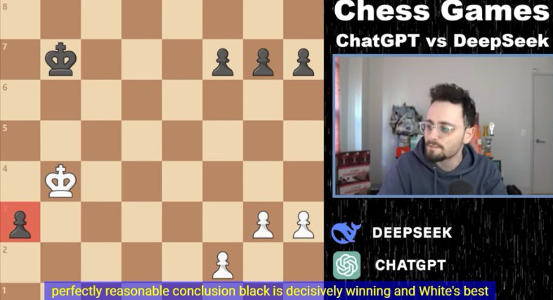 DeepSeek下棋临时修改规则 小兵吃皇后赢了ChatGPT这一突如其来的变化让ChatGPT措手不及，比赛节奏瞬间被打乱