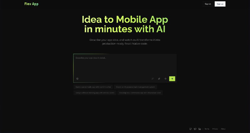 📢导航站收录更新通知！#AI·代码 #AI新时代站点名称: Flex App描述: 在几分钟而不是几个月内将您的想法转化为功能齐全的移动应用程序