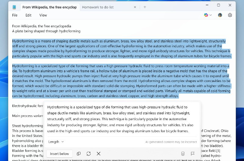 微软正在Windows记事本中测试基于AI的摘要功能记事本随后将生成文本摘要，并提供更改摘要长度的选项