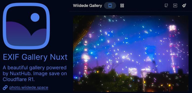 #GitHub #工具⛰ EXIF Gallery Nuxt - 全栈相册解决方案▎项目介绍：一个集成 AI 智能处理、浏览器图片压缩等功能的全栈相册解决方案