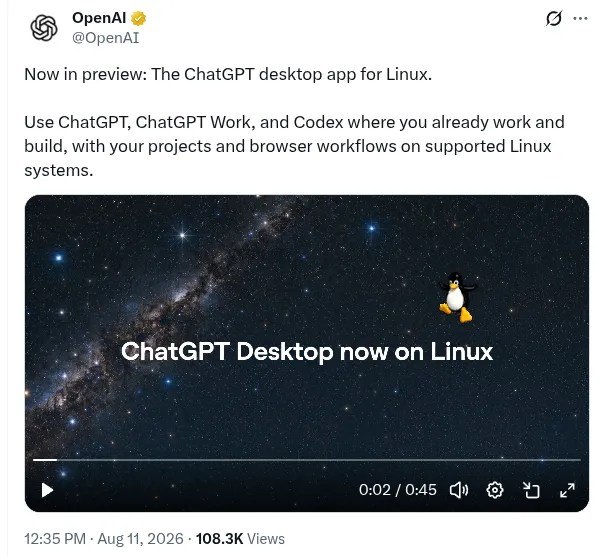 OpenAI发布Linux版ChatGPT桌面客户端OpenAI于今日正式宣布，旗下ChatGPT桌面应用已正式登陆Linux平台，并开始向用户提供预览版本