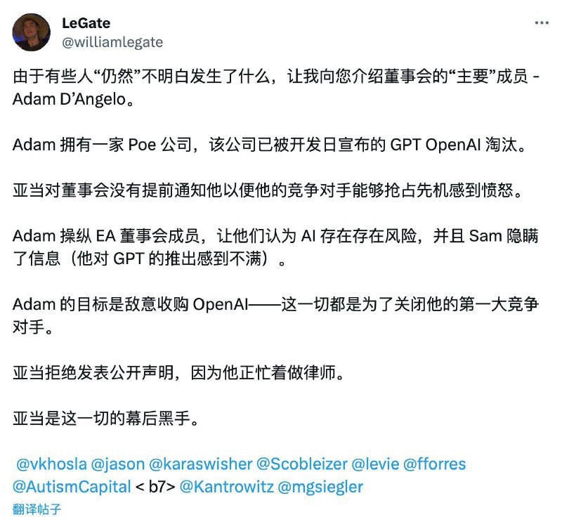 董事会成员 Adam 操作了整个事情