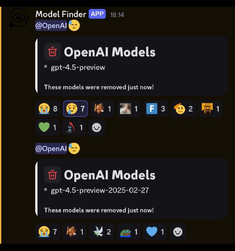 🤖 GPT-4.5 模型现已在 API 中被移除