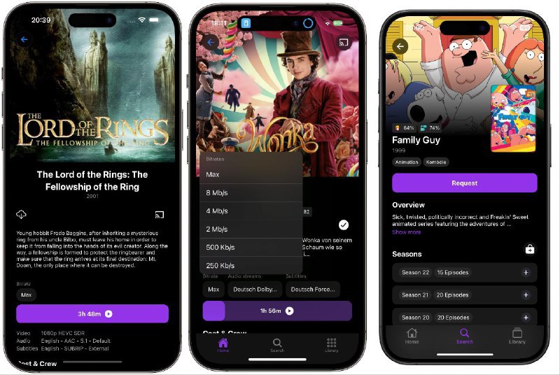 #软件 #开源 #第三方📽 Streamyfin - 开源第三方 Jellyfin 客户端▎软件平台：#iOS #Android▎软件介绍：一款现代化 Jellyfin 客户端，它提供如媒体流、后台下载、Chromecast 支持，以及与 Jellyseerr 和其他插件的集成